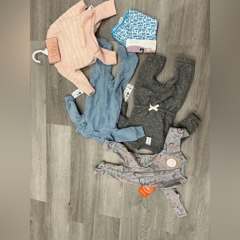 Baby Clothing Set with Pink, Blue, and Gray Outfits